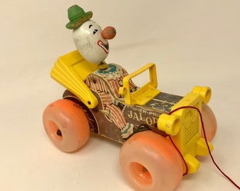 Vintage Fisher Price "Jalopy" Pull Toy Clown - Collectible Fisher Price Pull Toy - 1960's Fisher Price Toys