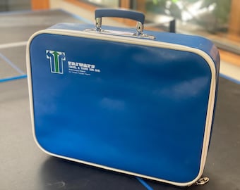 Small Blue Mid Century Vinyl Suitcase Travel Agency Suitcase Triways Malaysia - Vinyl Advertising Suitcase Blue Mint Condition