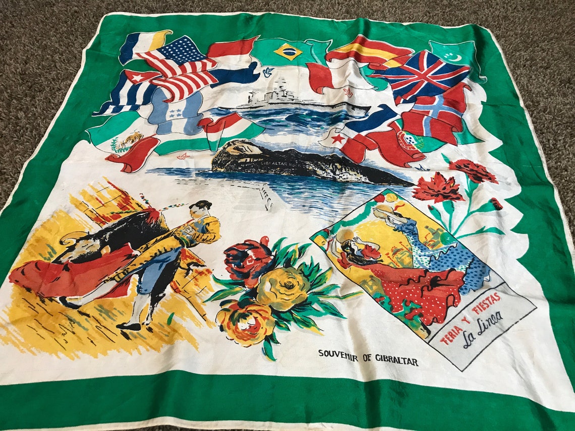 Vintage Gibraltar Souvenir Scarf Gibraltar Tourist Scarf - Etsy