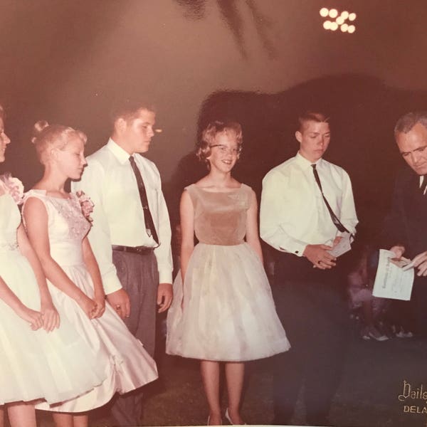 Vintage 1960’s Black & White High School Dance Photo - Vintage Photo High School Kids Receiving Award - 1960s Graduation Photo 1950s to 60s