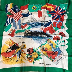 Vintage Gibraltar Souvenir Scarf - Gibraltar Tourist Scarf - Souvenir Gibraltar Rock - Novelty Scarf Prop - Gibraltar Travel Scarf Souvenir