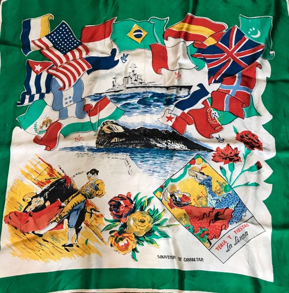 Vintage Gibraltar Souvenir Scarf - Gibraltar Touri