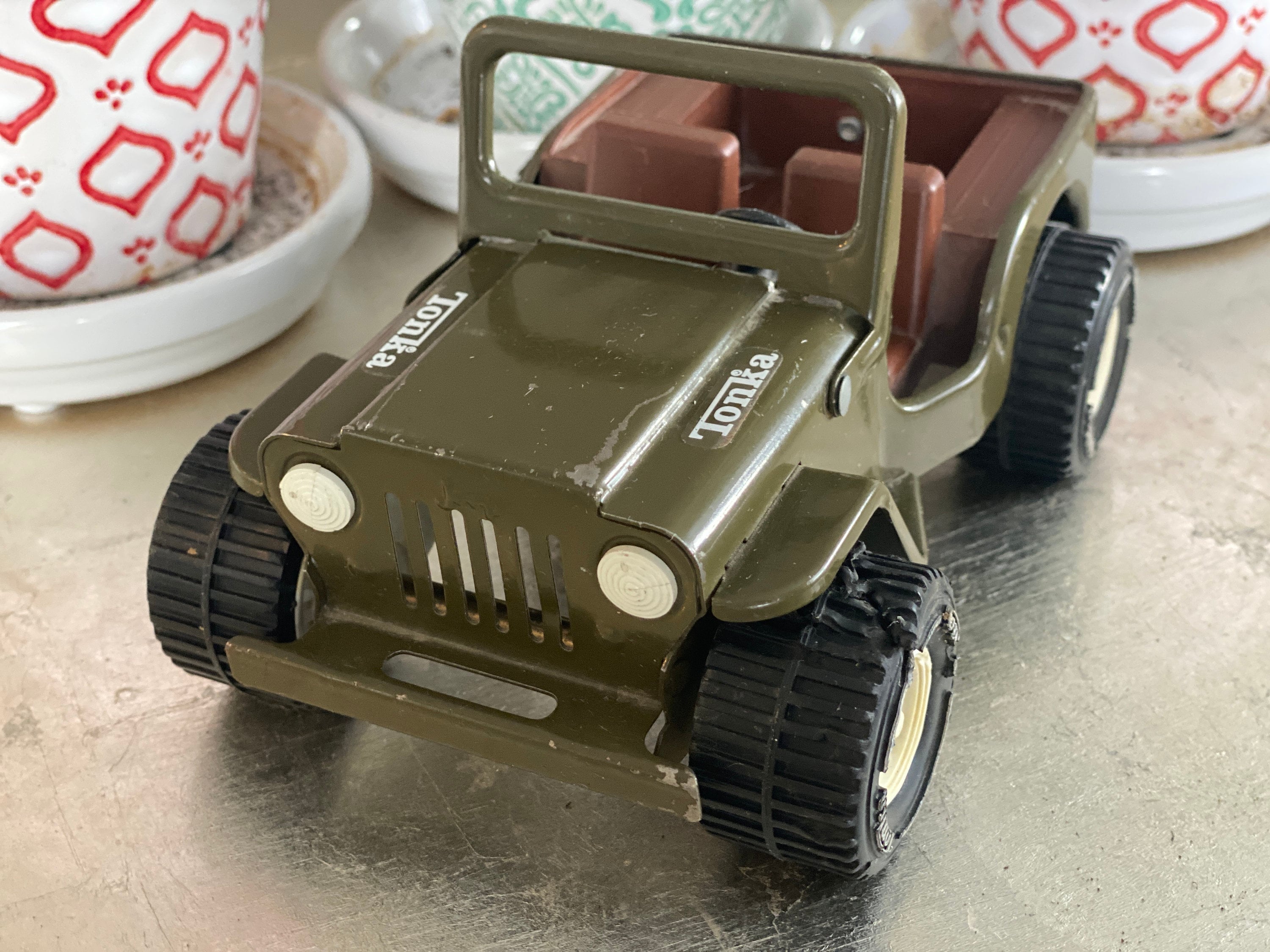 Jeep Willis Tonka Rouge Vintage - Jouet En Tôle 15.5x11 Cm, Pour Collection