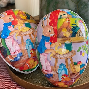 Jajko wielkanocne z papieru mache z Niemiec Zachodnich 4,5" - zabytkowy pojemnik na słodycze wielkanocne - zabytkowe jajko decoupage - zabytkowy wypełniacz do koszyków wielkanocnych
