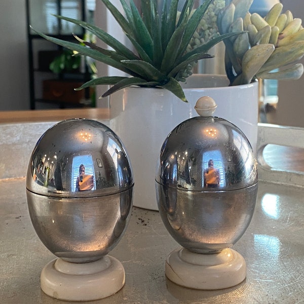 Pair of Vintage Chrome Art Deco Egg Warmers - Art Deco Kosy Kraft Chrome Egg Holders  - Set of 1940's Egg Warmers Chrome & Bakelite