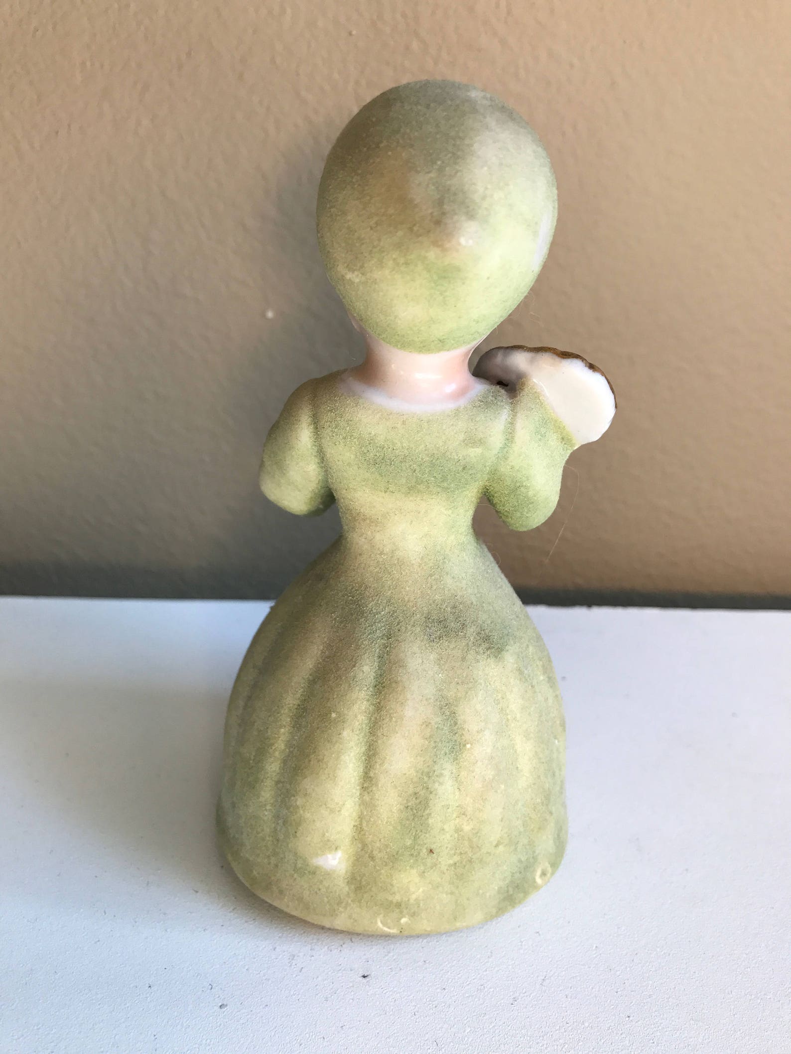 Vintage Porcelain Girl Figurine With Gold Trimmed Leaf, Ceramic
