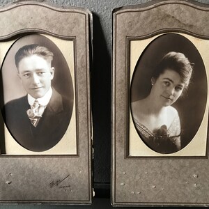 Antique Young Woman Portrait Young Man Portrait Black & White Sepia Tone Studio Portrait Vintage Prop