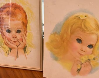 Vintage Boy & Girl Child Portrait Prints, Francis Hook Nursery Wall Art