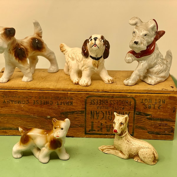 Lot of Vintage Porcelain Dog Figurines - Miniature Dog Figurines - Ceramic Dog Collection