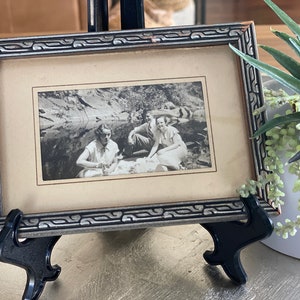 Vintage Framed Photo of Family Picnic ⎮ 1940&#39;s - 1950&#39;s Black & White Family Photo 5x7 Vintage Silver Wall Frame 5x7 Horizontal Frame