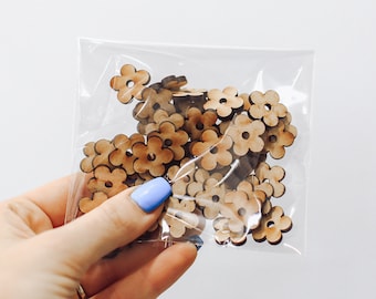 Confeti de flores, confeti de primavera, confeti de madera, piezas de artesanía de flores de madera, bolsa de 50 piezas de 1/2 pulgada