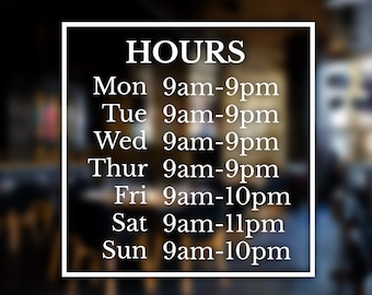 Business Hours Decal, Business Door Decal, Store Decal, Business Advertising, Business Marketing, Small Business