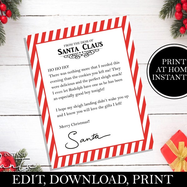 Thanks for The Cookies Letter From Santa, Christmas Morning Letter from Santa Claus, EDITABLE