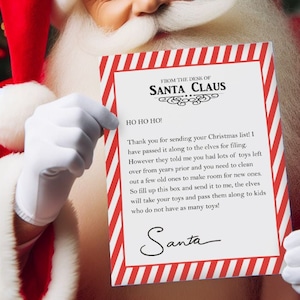 Doe seus brinquedos, Carta do Papai Noel, Carta de limpeza de brinquedos velhos, Carta de Natal de brinquedos novos, EDITÁVEL