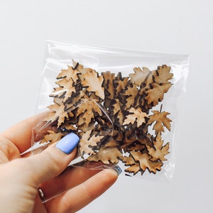 Fall Leaves Confetti, Fall Confetti, Wooden Confetti, Leaf Confetti, Wood Leaf Crafting Pieces, Bag of 50 1/2 Inch Piece