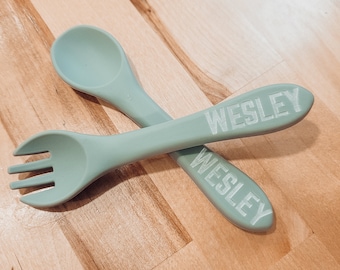 Baby Utensils, Baby Name, Custom Baby, Personalised Silicone Utensils, Baby Shower Gift, Nursery, New Baby, Engraved Baby Gift, Gift