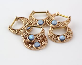 18K Rose Gold Plated 9 mm Filigree Solitaire Seamless Septum Hoop Ring 16 gauge 18K Rose Gold Plated 9 mm Filigree Solitaire Seamless Septum Hoop Ring 16 gauge