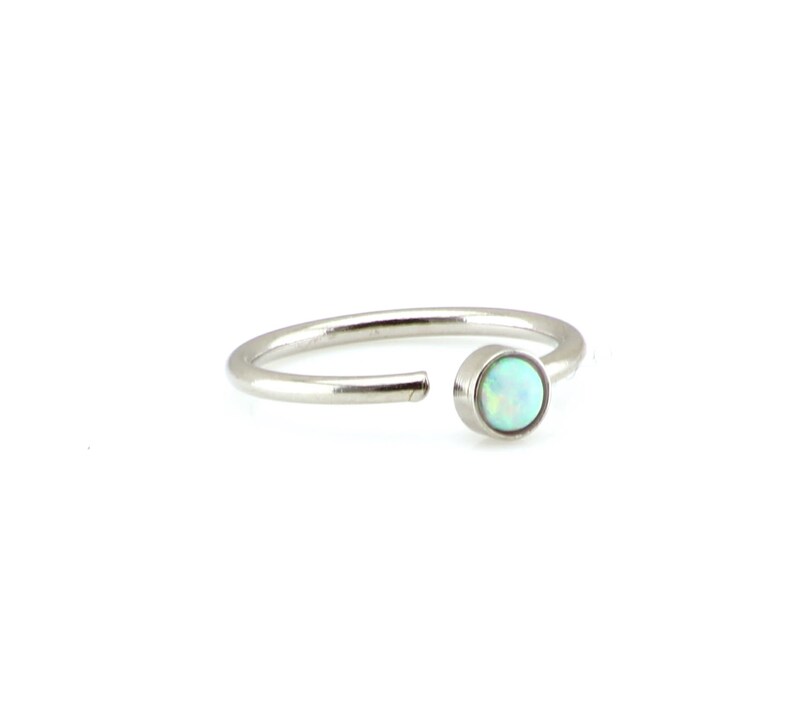 Silver Cartilage Piercing White Opal Cartilage Hoop Earring White Opal Helix Earring 20GA Fire Opal Nose Ring Silver Boho Body Jewellery