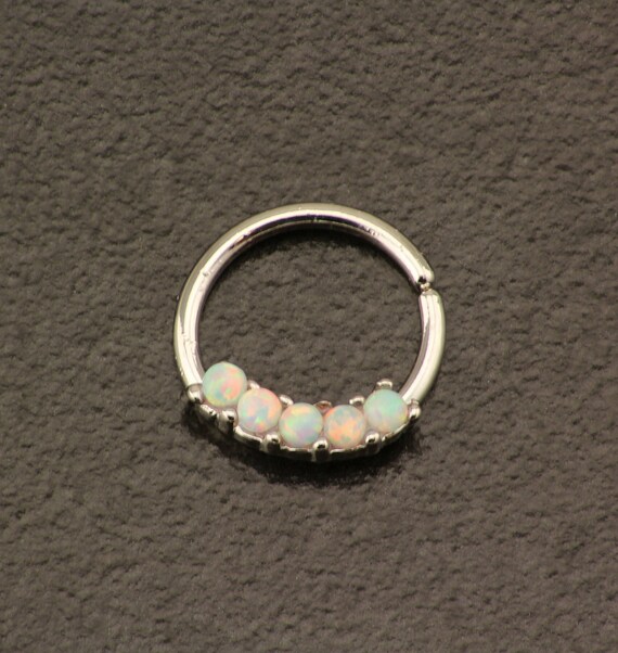 White Opal Septum Ring 16g. Boho Nose Ring. Hippie Clicker. | Etsy