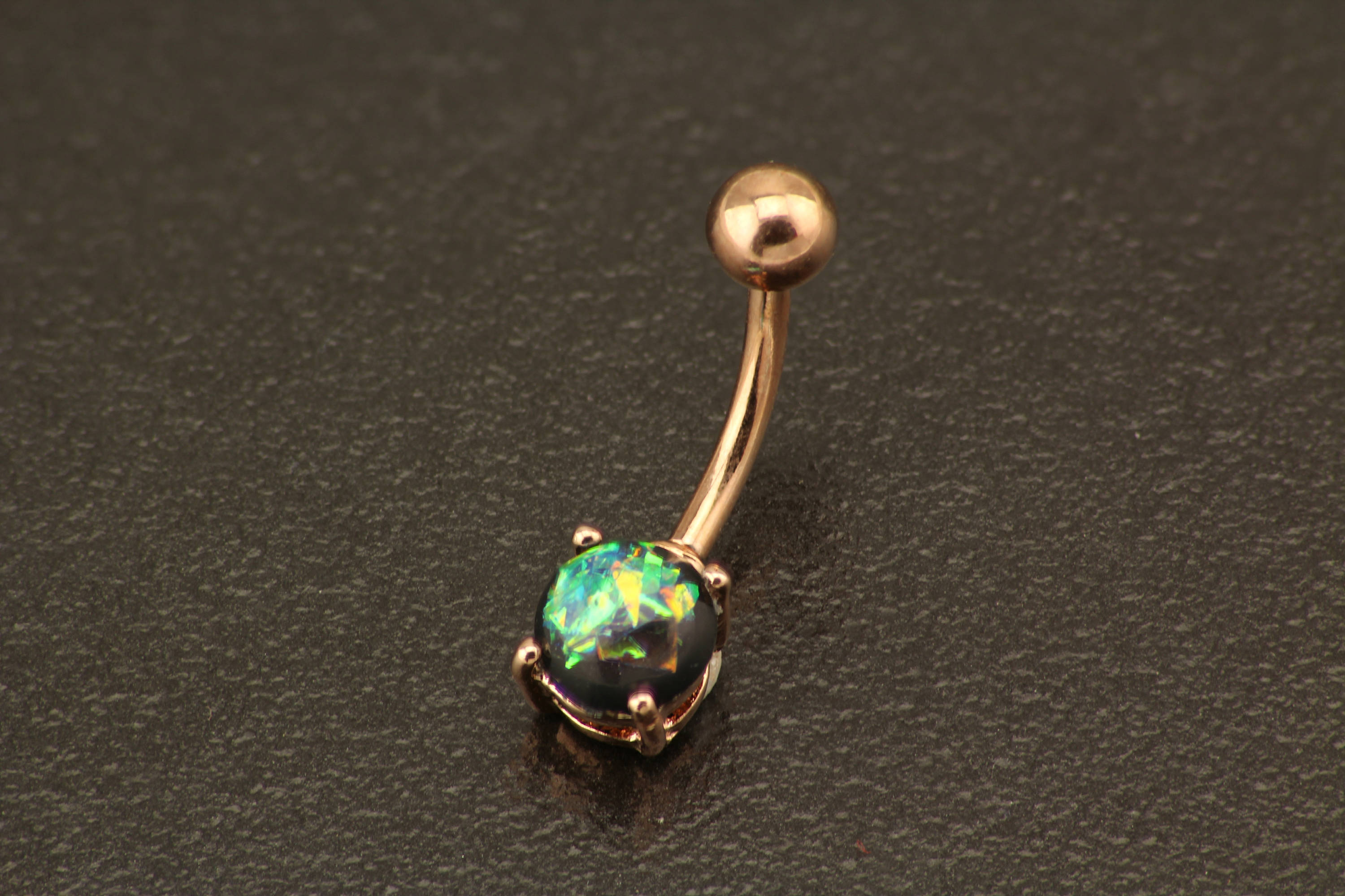 Opal Belly Button Ring Basic Black Fire Opal Belly Ring Rose Etsy