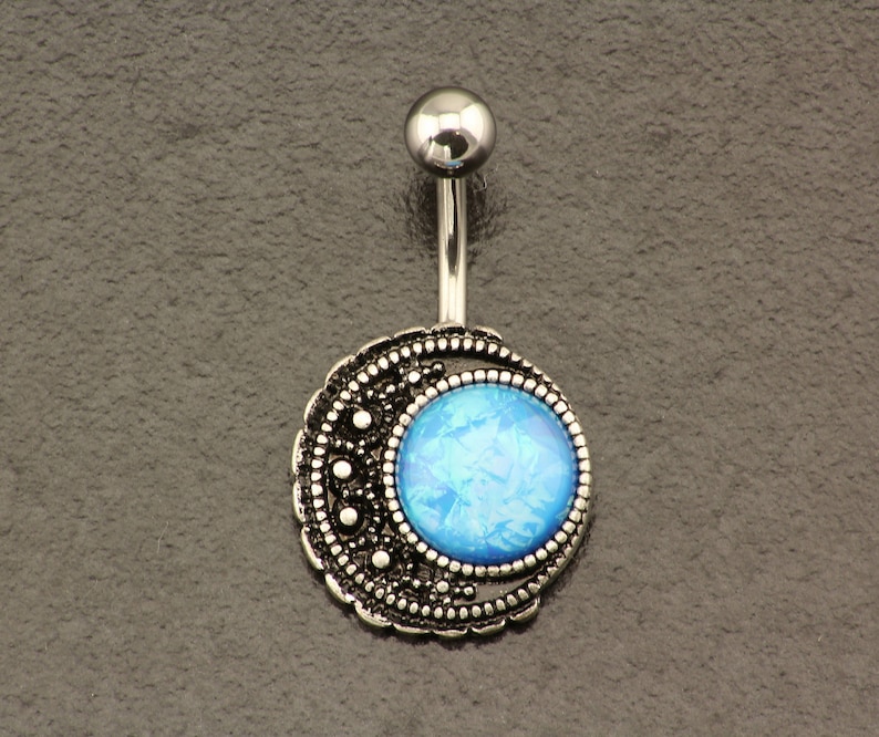 Crescent Moon Belly Button Ring. Opal Belly Piercing. Boho Etsy