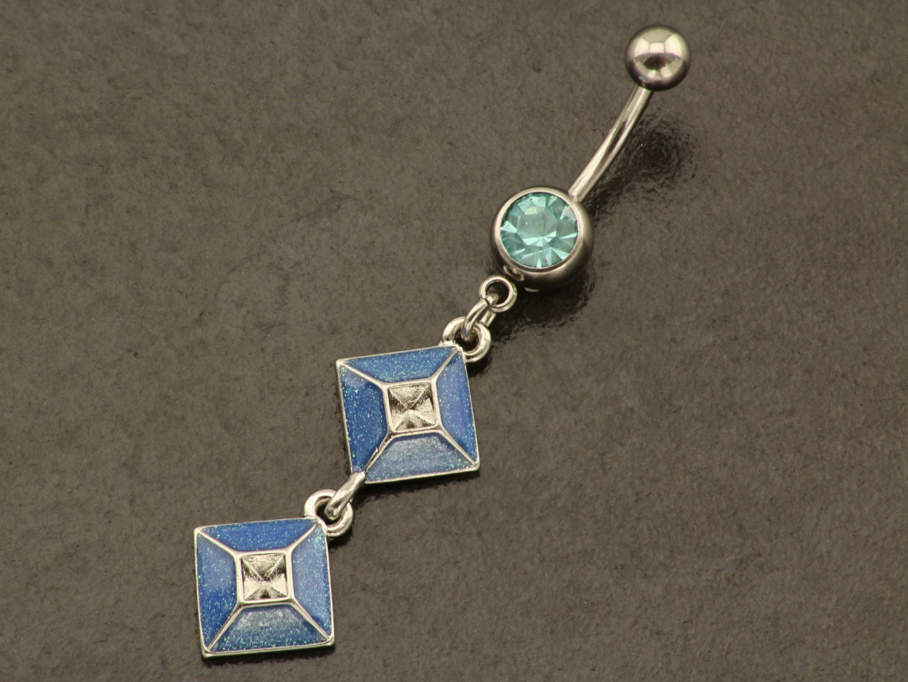 Diamond Belly Button Ring. Dangle Belly Ring. Silver Blue Etsy
