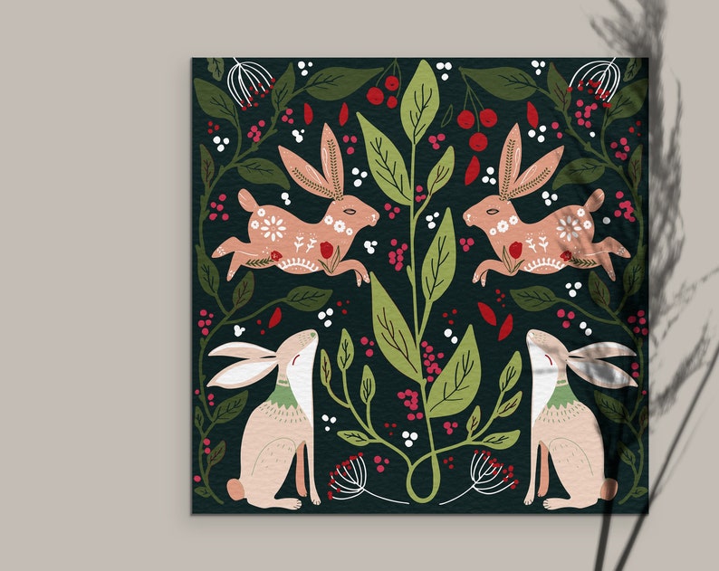 Scandinavian folk art Bunny poster Swedish folk art Etsy