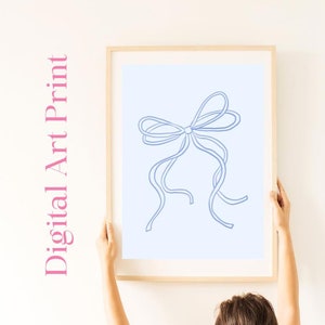 Blue Bow Sketch Art Print - Digital Download - Printable Decor