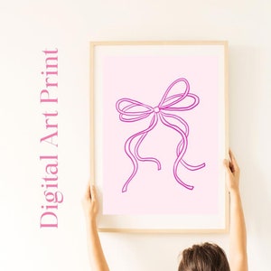 Pink Bow Sketch Art Print - Digital Download - Printable Decor