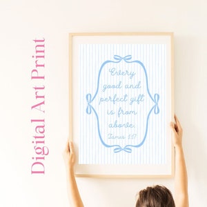 Regalo azul desde arriba Impresión de coqueta preppy de las Escrituras - Dormitorio, guardería, decoración de baby shower - Impresión de arte de descarga digital