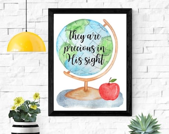 They Are Precious In His Sight - Art Print - Christian Classrooms/ Child's Room - Jesus Loves the Little Children Lyric Globe Art for Kids