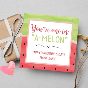 One in a Melon Valentinstagskarte - Benutzerdefinierte Valentinstagskarte Geschenkanhänger - Kinderklasse Valentine's - Watermelon Cute - School Valentine