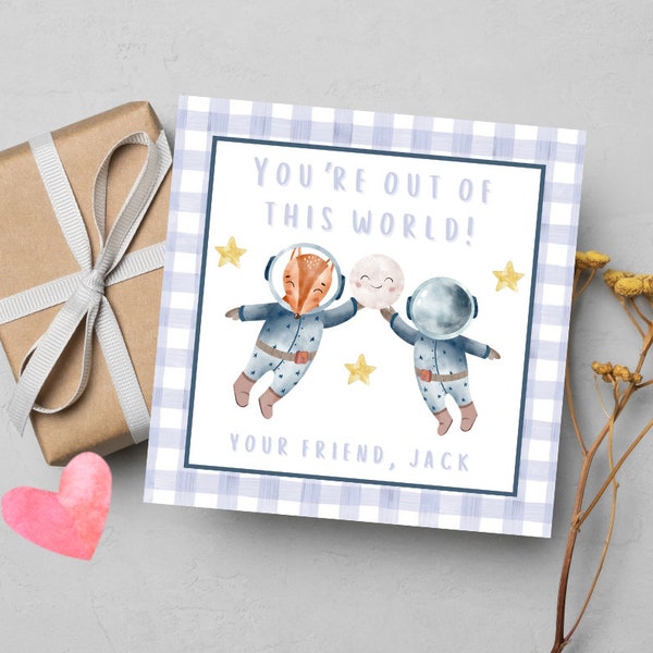 Out Of This World Astronaut Valentine - Custom Valentine's Day Card Gift Tag - Kids Class Valentine's - School Valentine Tag