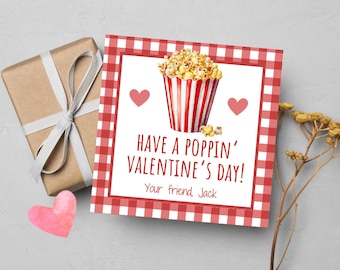 Have A Poppin' Valentines Day - Custom Valentine's Day Card Gift Tag - Kids Class Valentine's - Boy's or Girl's - Popcorn - Goody Bag Tag