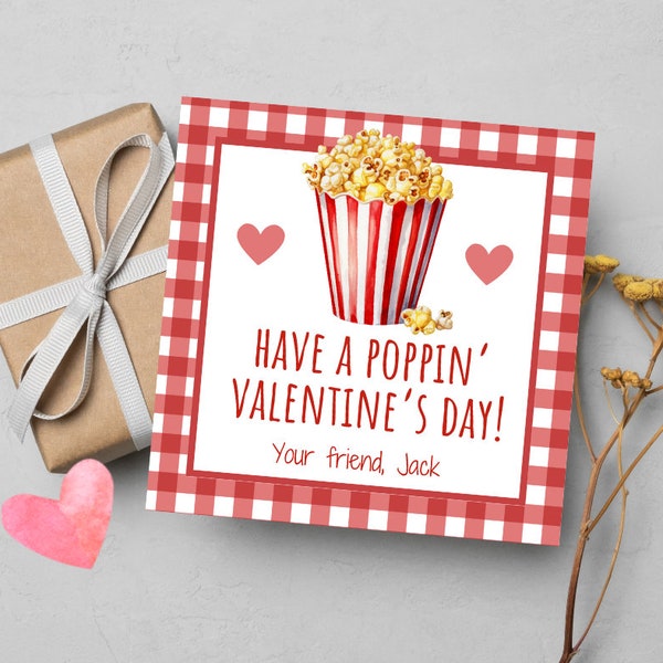 Have A Poppin' Valentines Day - Custom Valentine's Day Card Gift Tag - Kids Class Valentine's - Boy's or Girl's - Popcorn - Goody Bag Tag