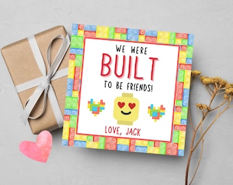 Building Blocks Valentine&#39;s Day Card: Custom Kids Class Gift Tag (Digital Download)