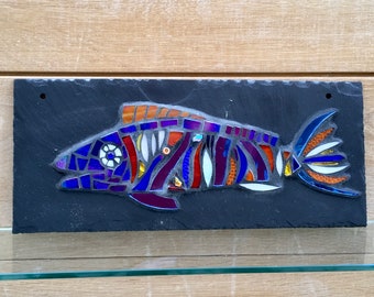 Funky Fish Mosaic on Slate, Original, One off, British Made, Bestseller, Art with Nature