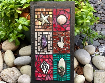 Mosaic on Slate with Crystal and Amethyst, Original, bestseller, British made, One of a kind,