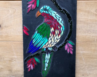 Exotic Bird Mosaic on Slate, One of a kind, Original, Bestseller, Bird art, Handmade, Art, British made