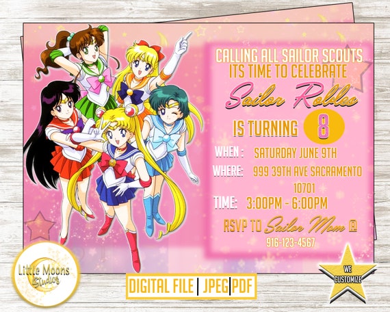 Sailor Moon Birthday Invitation Anime Birthday Invitation Etsy