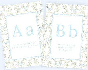 ABC Bible Verse Flash Cards | Watercolor Christian Alphabet Cards | Scripture Memory Cards for Kids | Faith-Based Learning Printable | Blue
