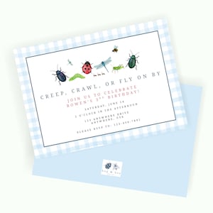 Invitación de cumpleaños con diseño de insectos grandmillenial en acuarela (solo archivo digital)