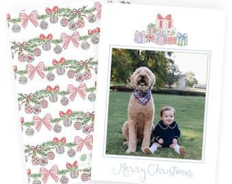Watercolor Vintage Stripes Christmas Card | Vertical | Digital File Only