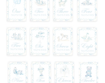 Grandmillennial Toile Milestone Cards | Boys