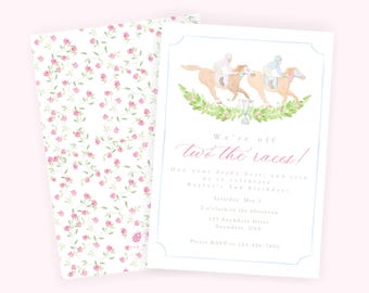Aquarel uit Two the Races verjaardagsuitnodiging | Kentucky Derby | Alleen digitaal bestand