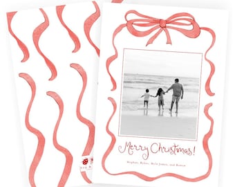 Watercolor Handdrawn Bow Classic Christmas Card | Vertical | Digital File Only
