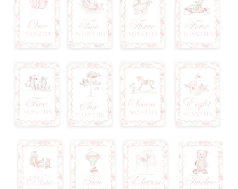 Grandmillennial Toile Milestone Cards | Girl