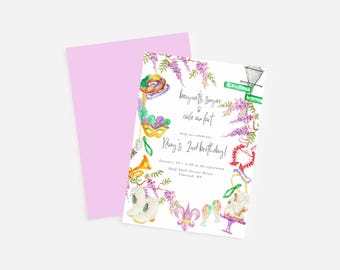 Convite de aniversário em aquarela em Nova Orleans | SOMENTE ARQUIVO DIGITAL