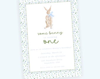 Watercolor Some Bunny is Turning One Birthday Invitation | Boy Designs | Digital File Only