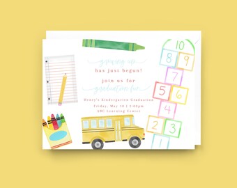 Pre-school/ Kindergarten Graduation Invitation School Supplies